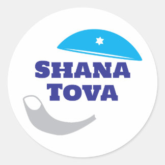 Shana Tova - kippah och Shofar Runt Klistermärke