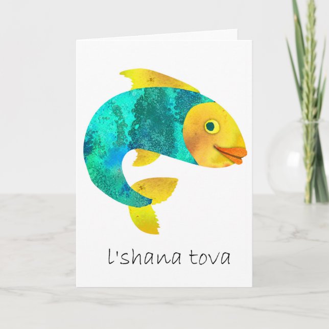 Shana Tova- lyckliga judiska nya år, fiskmotiv Helgkort (Framsida)