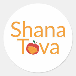Shana Tova med rödäpple med ansikte mask Runt Klistermärke