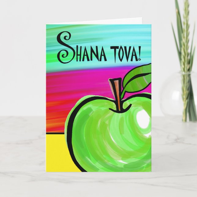 Shana Tova! Rosh Hashanah kort, gröna Apple Helgkort (Framsida)