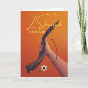 Shanah Tovah Holding the Shofar Star of David Kort