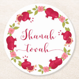 Shanah Tovah New Year Pomegranate Flower Wandan Underlägg Papper Rund