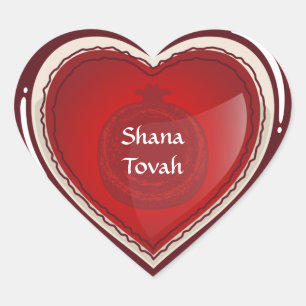 Shanah Tovah Rosh Hashanah Jewish New Year Hjärtformat Klistermärke
