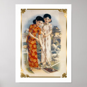 Shanghai Beauties Vintage China Women Golfing Poster