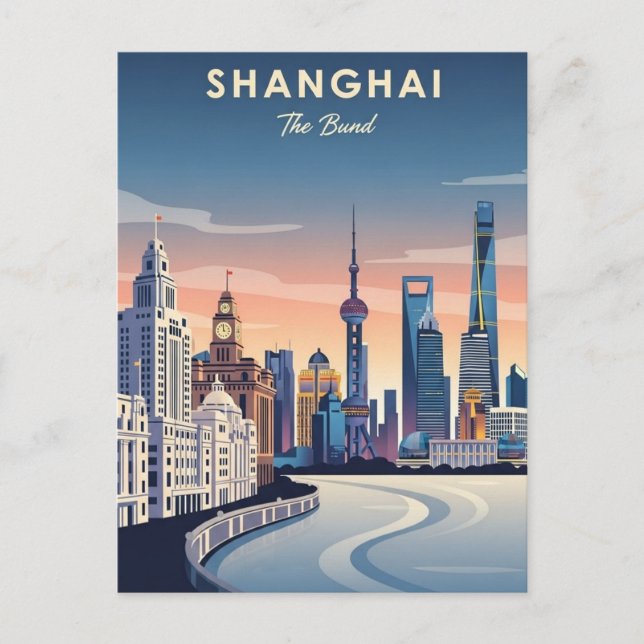 Shanghai Bund Kina Resa Vykort (Framsida)