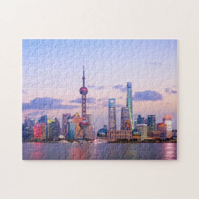 Shanghai China Asia Landmark Skyline Sunset Pussel (Horisontell)