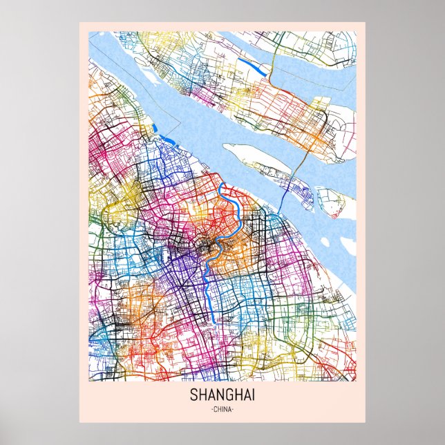 Shanghai China City Karta Poster (Framsidan)