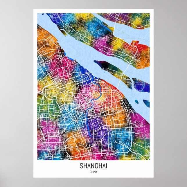 Shanghai China City Karta Poster (Framsidan)