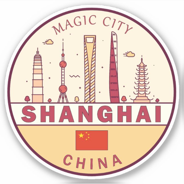 Shanghai China City Skyline Emblem Klistermärken (Framsida)