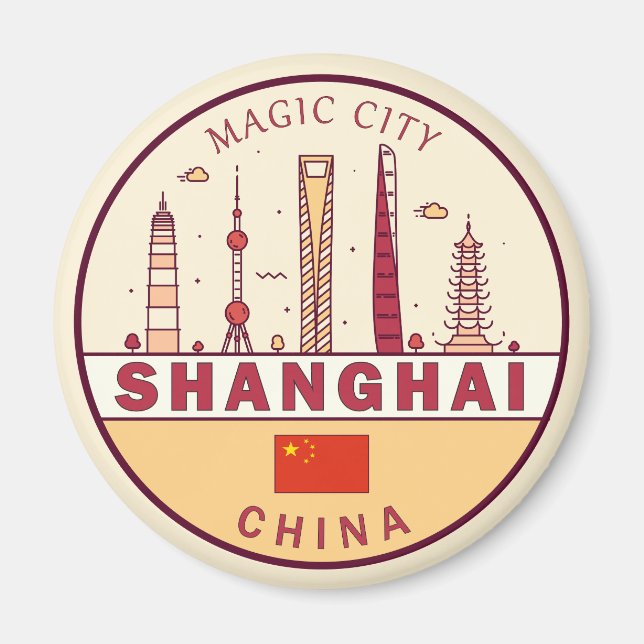 Shanghai China City Skyline Emblem Magnet (Framsidan)