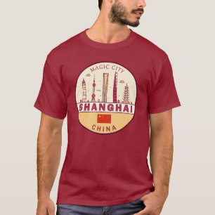 Shanghai China City Skyline Emblem T Shirt