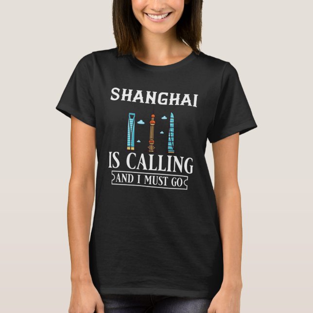 Shanghai China City Skyline Karta Travel T Shirt (Framsida)