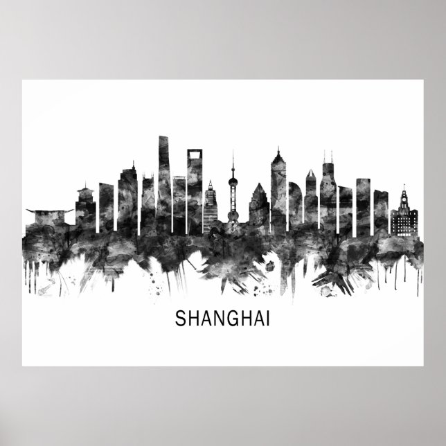 Shanghai China Skyline BW Poster (Framsidan)