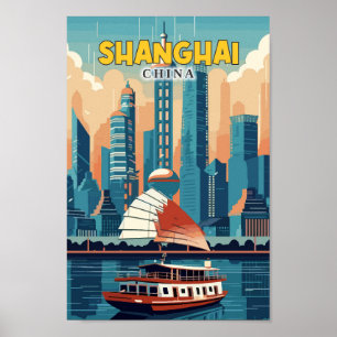 Shanghai China Travel Art Vintage Illustration Poster