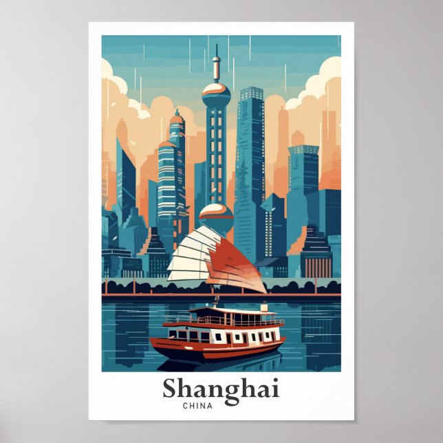 Shanghai China Travel Art Vintage Illustration Poster (Framsidan)