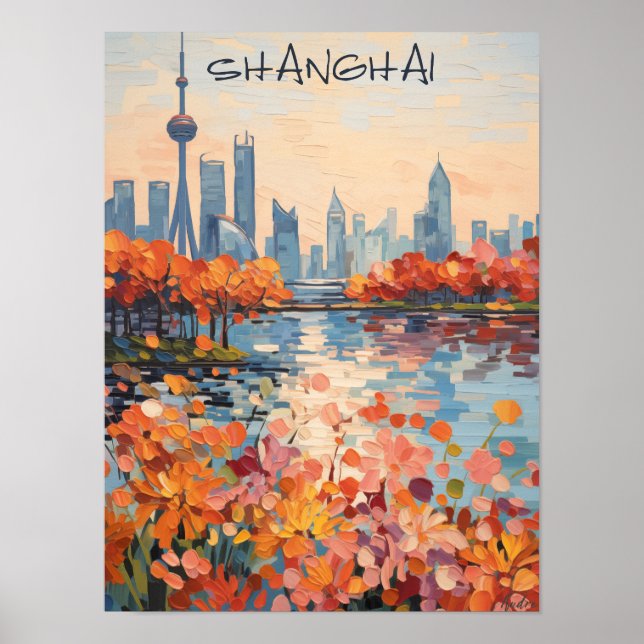 Shanghai China Travel City Painting Aesthetic Poster (Framsidan)
