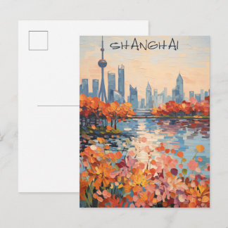 Shanghai China Travel City Painting Aesthetic Vykort