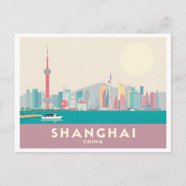 Shanghai-Chinan Bund Pastel Travel Vykort (Framsida)