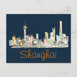 Shanghai horisontteckning vykort