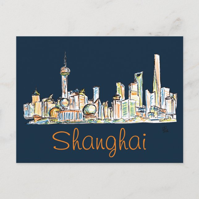 Shanghai horisontteckning vykort (Framsida)