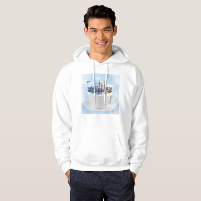 Shanghai i Tekopp - Futuristiska Skyline Art Hoodie (Hel framsida)