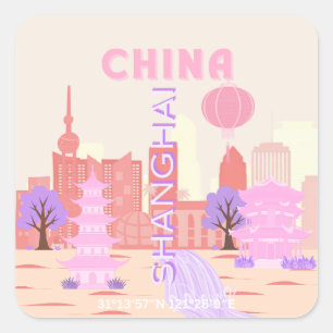 Shanghai Kina Pastell Resa Konst Fyrkantigt Klistermärke