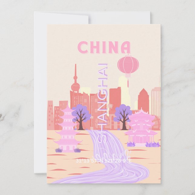 Shanghai Kina Pastell Resa Konst Inbjudningar (Framsida)