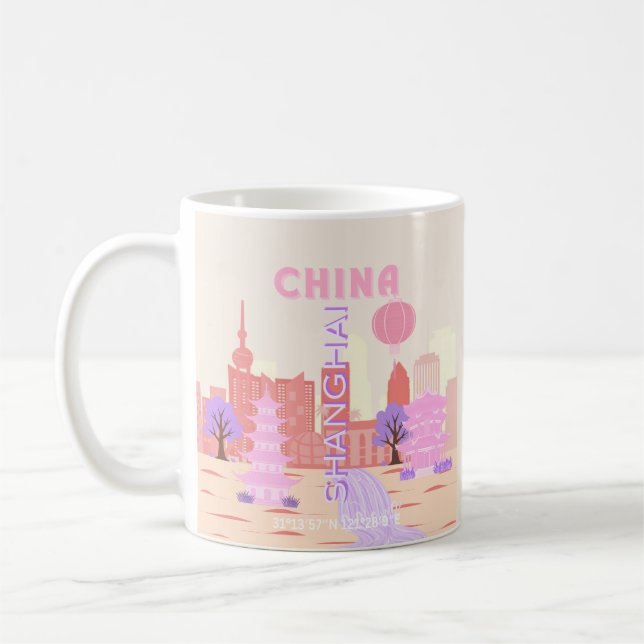 Shanghai Kina Pastell Resa Konst Kaffemugg (Vänster)