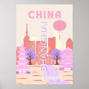 Shanghai Kina Pastell Resa Konst Poster