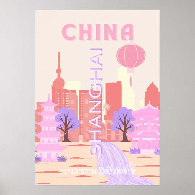 Shanghai Kina Pastell Resa Konst Poster (Framsidan)