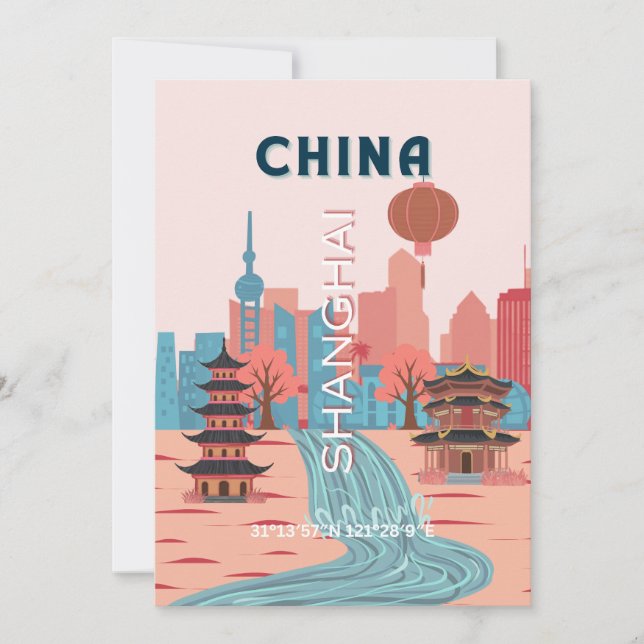 Shanghai Kina Resa Retro Vintage Affisch Inbjudningar (Framsida)