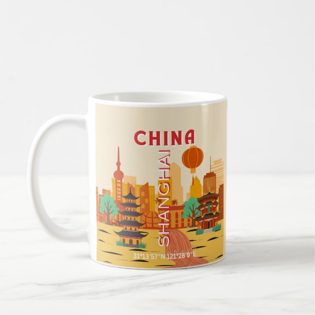 Shanghai Kina Resa Retroaffisch Kaffemugg (Vänster)