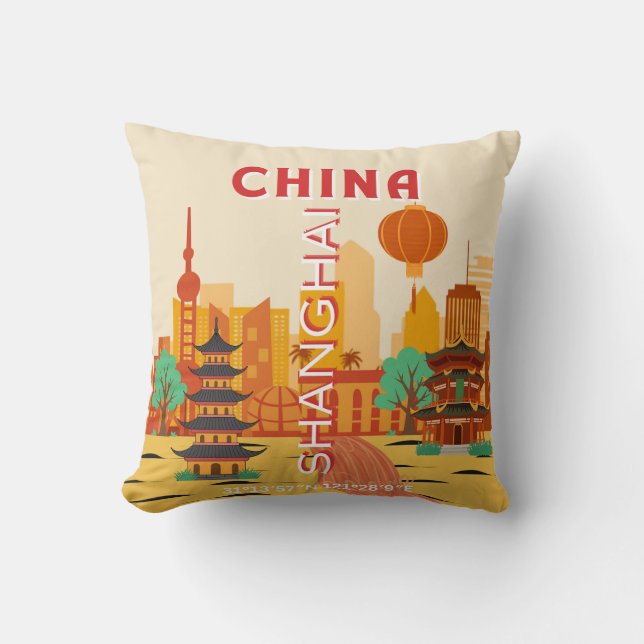 Shanghai Kina Resa Retroaffisch Kudde (Framsida)