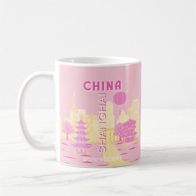 Shanghai Kina Resa Rosa Affisch Kaffemugg (Vänster)