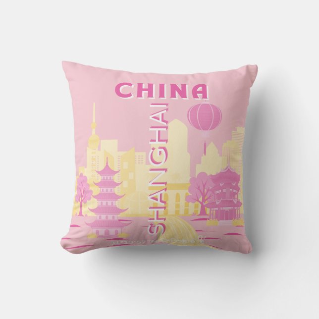 Shanghai Kina Resa Rosa Affisch Kudde (Framsida)