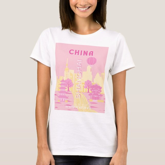 Shanghai Kina Resa Rosa Affisch T Shirt (Framsida)