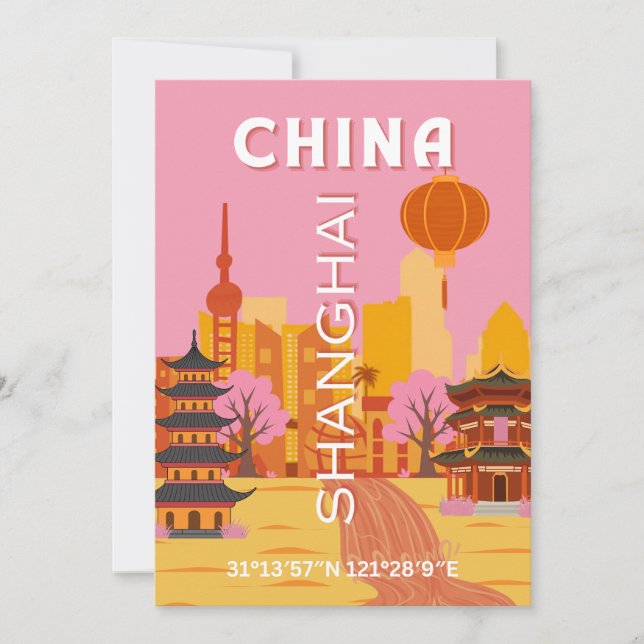 Shanghai Kina Resa Vintage Affisch Inbjudningar (Framsida)