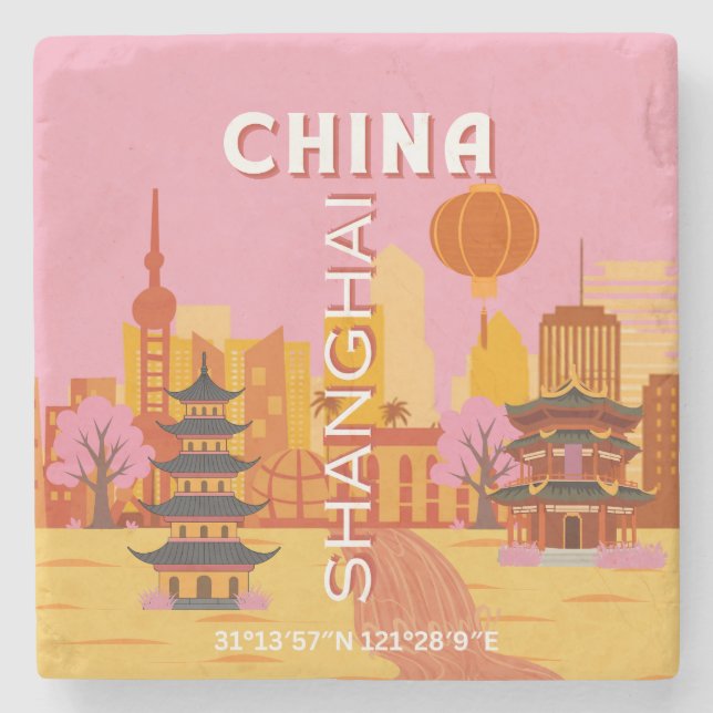 Shanghai Kina Resa Vintage Affisch Stenunderlägg (Framsidan)