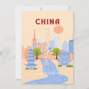 Shanghai Kina Retro Pastell Resa Konst Inbjudningar