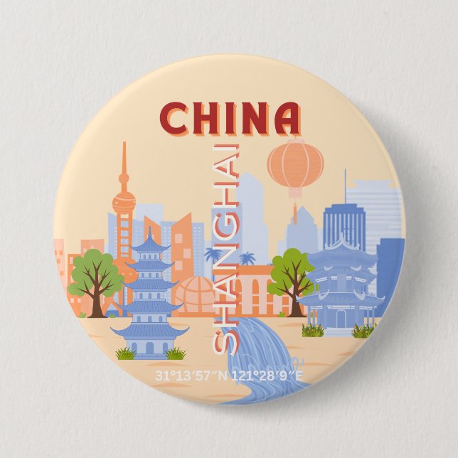Shanghai Kina Retro Pastell Resa Konst Knapp (Framsida)