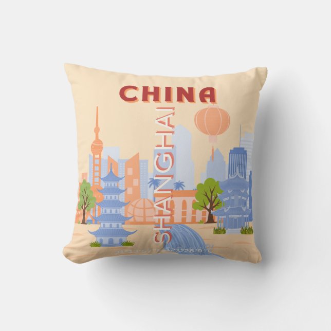 Shanghai Kina Retro Pastell Resa Konst Kudde (Framsida)