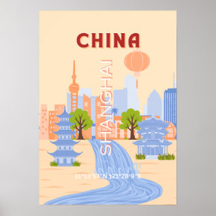Shanghai Kina Retro Pastell Resa Konst Poster
