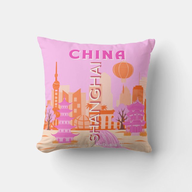 Shanghai Kina Rosa Resa Konst Kudde (Framsida)