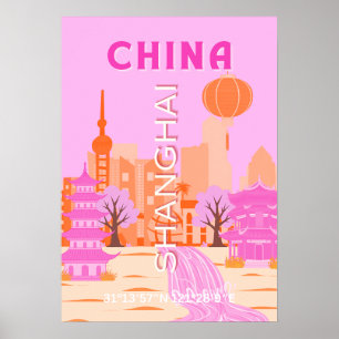 Shanghai Kina Rosa Resa Konst Poster