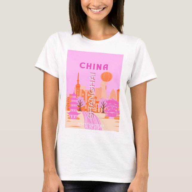 Shanghai Kina Rosa Resa Konst T Shirt (Framsida)