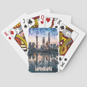 Shanghai Kina Silhuett Vattenfärg Konsttryck Casinokort