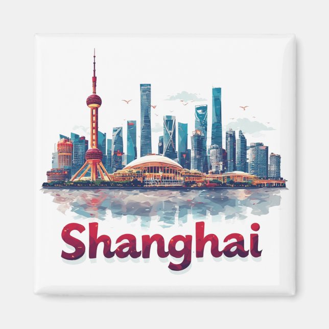 Shanghai Kina Stad Resa Present Minne 🗺️ Magnet (Framsidan)