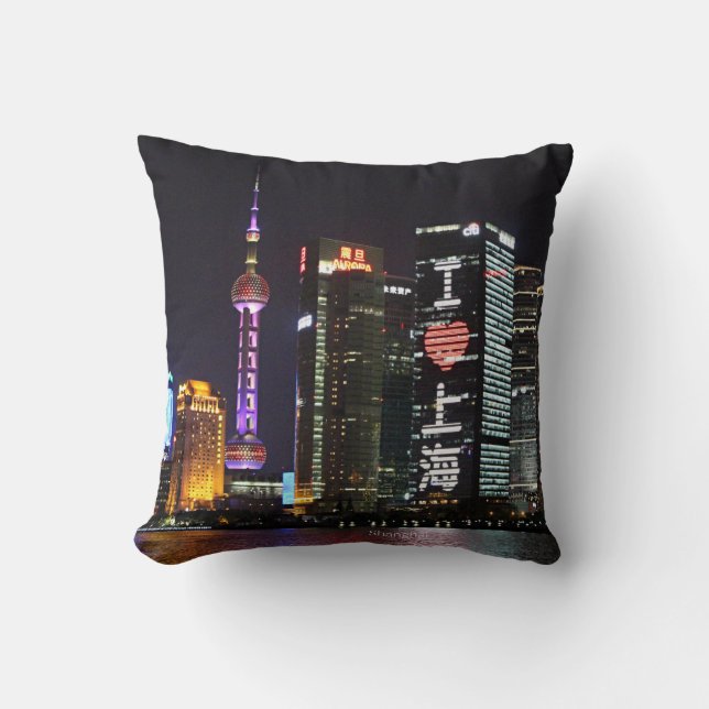 Shanghai på natten, färgfoto. kudde (Framsida)