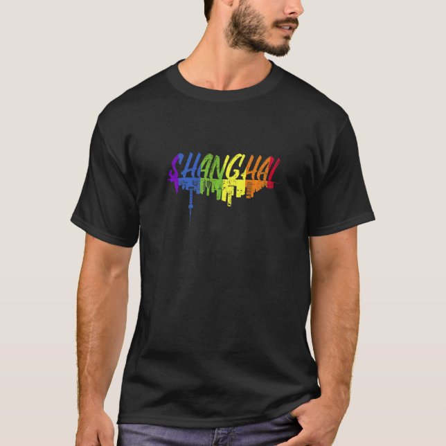 Shanghai Pride Skyline Pride-parad Shanghai T Shirt (Framsida)