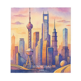 Shanghai Siluett Kina Resa Akvarell  Anteckningsblock